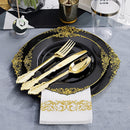 Hioasis 350Pcs Black and Gold Plastic Plates with Gold Plastic Silverware For...