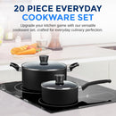 20-Piece Nonstick Kitchen Cookware Set - PTFE/PFOA/PFOS Free Heat Resistant Lacquer Kitchen Ware Pots Pan Set W/Bakelite Handles, Saucepan, Frying Pans, Lid, Knife Set - Serenelife SLCW20BLK (Black)
