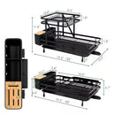 Black Drying Dish Rack Collapsible 2 Tier Dish Rack and Drainboard Set Kitchen Counter
