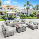 Rattaner 9-Piece Outdoor Sectional Wicker Furniture Set Patio Furniture Conversation Couch Set Large-Size Storage Table with Thicken(5") Anti-Slip Light Grey Cushions Cover