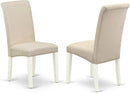 East West Furniture BOBA5-WHI-01 5 Piece Modern Dining Table Set Includes a round Kitchen Table and 4 Cream Linen Fabric Parsons Dining Chairs, 42X42 Inch, Linen White