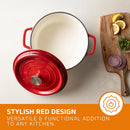 Bruntmor Pre-Seasoned Enameled Cast Iron Dutch Oven with Lid and Handle - 5.2 Quart Heavy Duty Casserole Dish for Cooking, Baking, and Braising - Oven Safe, Durable, round Cast Iron Cooking Pot - Red