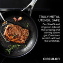 Circulon Clad Stainless Steel Saute Pan with Lid and Hybrid Steelshield and Nonstick Technology, 5 Quart - Silver