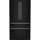 Counter-Depth 22.3-Cu Ft 4 -Door 36-In Wide Smart Compatible French Door Refrigerator with Ice Maker with Water and Ice Dispenser ( Matte Black with Brushed Stainless Handles ) ENERGY STAR Certified