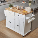VEVOR Kitchen Island Cart with Solid Wood Top, 35.4 Width Mobile Carts with Storage Cabinet, Rolling Kitchen Table with Spice Rack, Towel Rack, and Drawer, Portable Islands on Wheels, White
