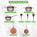 Nutrichef 11 Pc Nonstick Cookware - PTFE/PFOA/PFOS Free Kitchenware Pots & Pans Set with Saucepan, Frying Pans, Cooking Pots, Lids, Utensils, Gray