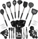 Silicone Kitchen Utensils Set 34 Pieces 450 °F Heat Resistant - Black Cooking Utensils-Set for Nonstick Cookware - Silicone Spatulas Set, Stainless Steel Handle & Other Kitchen Accessories