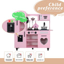 Taohfe Play Kitchen, Pink Kids Kitchen Set for Girls Kitchen Set for Kids Ages 6-8 Gift Toddler Kitchen Set for Kid Age 3+ Kitchen Playset with Lights & Sounds Wooden Toy Kitchen Playset Gift