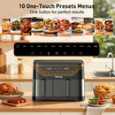 Large Double Air Fryer, 10-In-1 Independent 4+8 QT Baskets Air Fryer with LED Touch Screen (Air Fryer Liner Inclued)