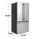 Counter-Depth 18.6-Cu Ft 3 -Door 33-In Wide French Door Refrigerator with Ice Maker with Water Dispenser ( Stainless Steel with Brushed Stainless Handles ) ENERGY STAR Certified