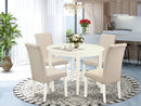 East West Furniture BOBA5-WHI-01 5 Piece Modern Dining Table Set Includes a round Kitchen Table and 4 Cream Linen Fabric Parsons Dining Chairs, 42X42 Inch, Linen White