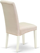 East West Furniture BOBA5-WHI-01 5 Piece Modern Dining Table Set Includes a round Kitchen Table and 4 Cream Linen Fabric Parsons Dining Chairs, 42X42 Inch, Linen White
