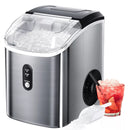 Nugget Ice Makers Countertop, Stainless Steel, 35 Lbs/Day, Soft Chewable Pellet Ice, Self-Cleaning, One-Click Operation, Silver/Black