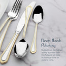 Mikasa, Gold Accent Regent Bead Flatware Service for 12, 65 Piece Set, 18/10 Stainless Steel, Silverware Set with Serving Utensils