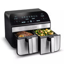 Gourmia 10-Qt. Dual Basket Digital Air Fryer with Smart Finish & Match Cook Black Stainless Steel: 1-Year Warranty, Dishwasher-Safe Parts