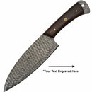 Damascus Steel Knife with Wood Handle. Full Tang. Lanyard Hole.