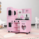Taohfe Play Kitchen, Pink Kids Kitchen Set for Girls Kitchen Set for Kids Ages 6-8 Gift Toddler Kitchen Set for Kid Age 3+ Kitchen Playset with Lights & Sounds Wooden Toy Kitchen Playset Gift