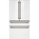 Counter-Depth 22.3-Cu Ft 4 -Door 36-In Wide Smart Compatible French Door Refrigerator with Ice Maker with Water and Ice Dispenser ( Matte Black with Brushed Stainless Handles ) ENERGY STAR Certified
