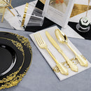 Hioasis 350Pcs Black and Gold Plastic Plates with Gold Plastic Silverware For...