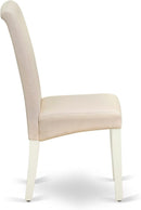 East West Furniture BOBA5-WHI-01 5 Piece Modern Dining Table Set Includes a round Kitchen Table and 4 Cream Linen Fabric Parsons Dining Chairs, 42X42 Inch, Linen White