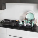 Black Drying Dish Rack Collapsible 2 Tier Dish Rack and Drainboard Set Kitchen Counter