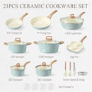 21Piece Ceramic Pots and Pans Cookware Set Non Stick Induction Cook Ware Kitchen Cooking Set Nontoxic Health PFAS Free for Ever