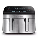 Gourmia 10-Qt. Dual Basket Digital Air Fryer with Smart Finish & Match Cook Black Stainless Steel: 1-Year Warranty, Dishwasher-Safe Parts