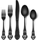 20 Pcs Black Silverware Set Gorgeous Retro Royal Silverware Set for 4 Stainless Steel Mirror Flatware Cutlery Set Include Forks