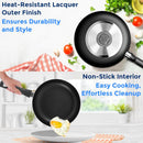 20-Piece Nonstick Kitchen Cookware Set - PTFE/PFOA/PFOS Free Heat Resistant Lacquer Kitchen Ware Pots Pan Set W/Bakelite Handles, Saucepan, Frying Pans, Lid, Knife Set - Serenelife SLCW20BLK (Black)