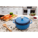 6 Qt. round Cast Iron Dutch Oven with Dual Handles, Easy to Cook and Clean in Blue with Lid
