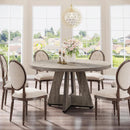 round Dining Table for 4, Grey Kitchen Table 47 Inch Farmhouse Wood Kitchen Dinning Table for Kitchen Living Room