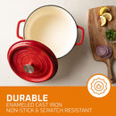 Bruntmor Pre-Seasoned Enameled Cast Iron Dutch Oven with Lid and Handle - 5.2 Quart Heavy Duty Casserole Dish for Cooking, Baking, and Braising - Oven Safe, Durable, round Cast Iron Cooking Pot - Red