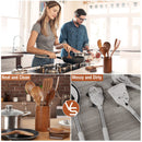 9 Piece Natural Teak Wooden Kitchen Utensil Set with Spoon Rest - Comfort Grip