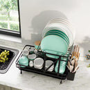 Black Drying Dish Rack Collapsible 2 Tier Dish Rack and Drainboard Set Kitchen Counter