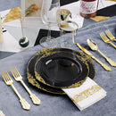 Hioasis 350Pcs Black and Gold Plastic Plates with Gold Plastic Silverware For...