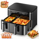 Large Double Air Fryer, 10-In-1 Independent 4+8 QT Baskets Air Fryer with LED Touch Screen (Air Fryer Liner Inclued)