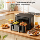 Large Double Air Fryer, 10-In-1 Independent 4+8 QT Baskets Air Fryer with LED Touch Screen (Air Fryer Liner Inclued)