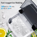 Nugget Ice Makers Countertop, Stainless Steel, 35 Lbs/Day, Soft Chewable Pellet Ice, Self-Cleaning, One-Click Operation, Silver/Black