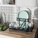 Black Drying Dish Rack Collapsible 2 Tier Dish Rack and Drainboard Set Kitchen Counter