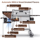456 SQ.IN Pellet Grill Smoker with Side Shelf, 8 in 1 BBQ Grill with PID Temperature Control for Outdoor Cooking, BBQ Camping and Patio, Brown