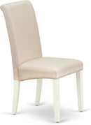 East West Furniture BOBA5-WHI-01 5 Piece Modern Dining Table Set Includes a round Kitchen Table and 4 Cream Linen Fabric Parsons Dining Chairs, 42X42 Inch, Linen White
