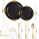 Hioasis 350Pcs Black and Gold Plastic Plates with Gold Plastic Silverware For...