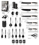 Black Marble Utensil & Knife Block Set - Gold Vein Countertop Organizer
