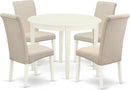 East West Furniture BOBA5-WHI-01 5 Piece Modern Dining Table Set Includes a round Kitchen Table and 4 Cream Linen Fabric Parsons Dining Chairs, 42X42 Inch, Linen White