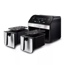 Gourmia 10-Qt. Dual Basket Digital Air Fryer with Smart Finish & Match Cook Black Stainless Steel: 1-Year Warranty, Dishwasher-Safe Parts