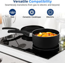 20-Piece Nonstick Kitchen Cookware Set - PTFE/PFOA/PFOS Free Heat Resistant Lacquer Kitchen Ware Pots Pan Set W/Bakelite Handles, Saucepan, Frying Pans, Lid, Knife Set - Serenelife SLCW20BLK (Black)